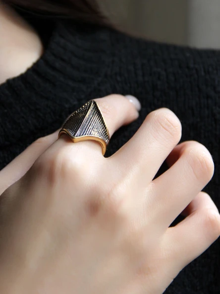 Trend Desenli Antik Ayarlanabilir Kadın Yüzük euy1254 - Resim 2