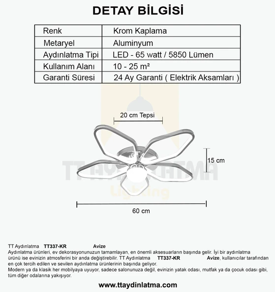 TT Aydınlatma TT337-KR  3 Renk Modüllü Toplu Krom Kaplama Plafonyer Led Avize - Resim 4