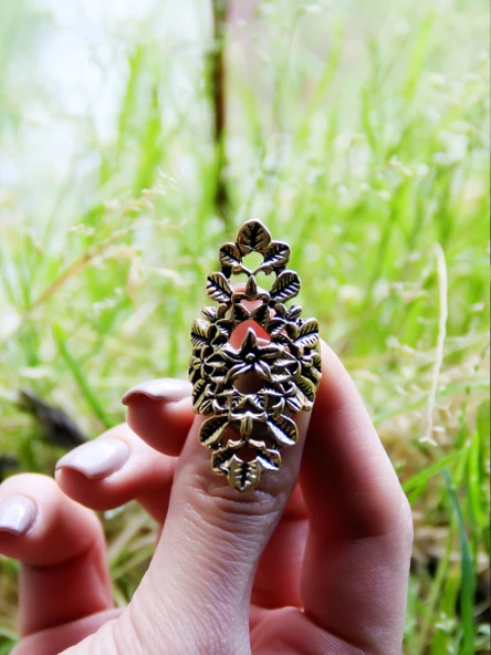 Çiçek Desenli Antik Ayarlanabilir Kadın Yüzük euy1255 - Resim 3