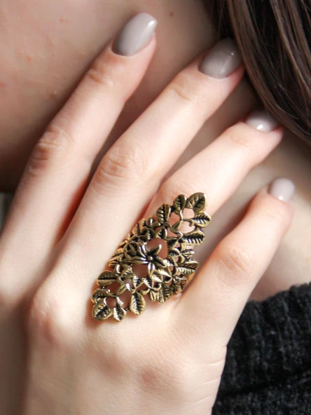 Çiçek Desenli Antik Ayarlanabilir Kadın Yüzük euy1255 ürün görseli