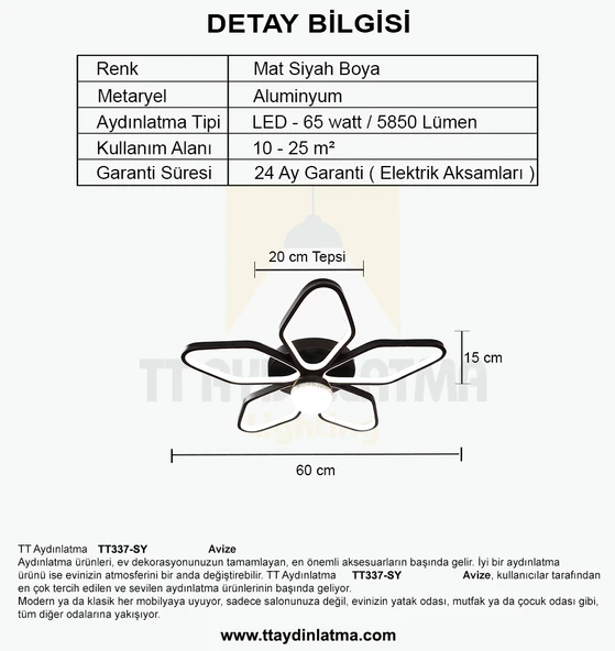 TT Aydınlatma TT337-SY  3 Renk Modüllü Toplu Mat Siyah Plafonyer Led Avize - 4