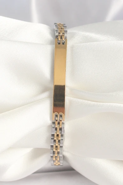 316L Çelik Gold Gümüş Renk Zincir Künye Model Erkek Bileklik - TJ-EB3714