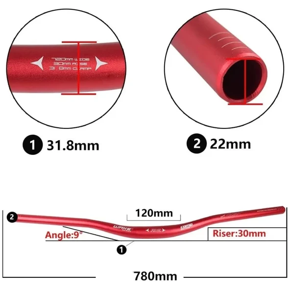 Wake Alüminyum 31.8 780mm Riser Mtb Gidonu + Gidon Boğazı Seti - 10