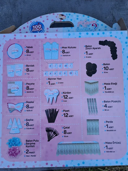 CİNSİYET PARTİSİ SETİ 8 KİŞİLİK 100 PARÇA - Resim 2