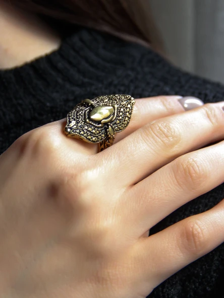 Trend Desenli Antik Ayarlanabilir Kadın Yüzük euy1261 - Resim 2