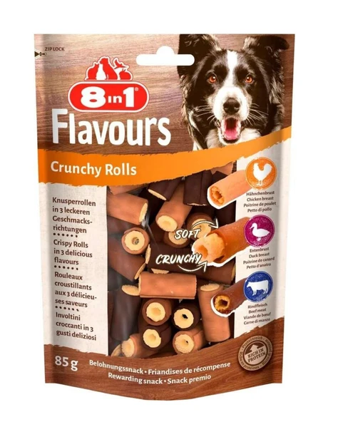 8in1 Crunchy Rolls Sığır , Ördek ve Tavuklu Köpek Ödülü 85 Gr.