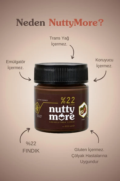 Nutty More %22 Kakaolu Fındık Ezmesi 200 gr x 6 Adet - Resim 5