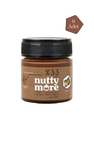 Nutty More %33 Fındık Parçacıklı Kakaolu Fındık Ezmesi 200 gr x 9 Adet ürün görseli 1