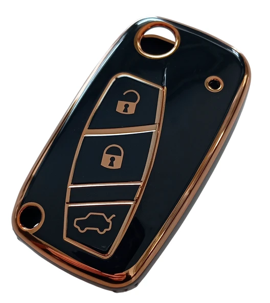 Linea Fiorino Nemo Bipper Uyumlu Nano Anahtar Kılıfı Kumanda Kılıfı Oto Anahtarlık Siyah Gold - Resim 2