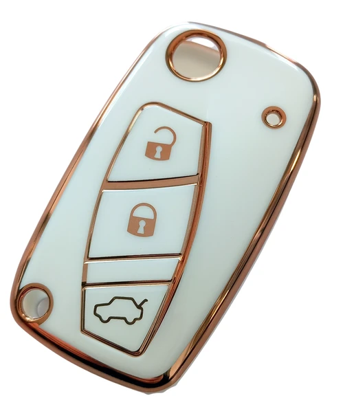 Linea Fiorino Nemo Bipper Uyumlu Nano Anahtar Kumanda Kılıfı Oto Anahtarlık Beyaz Gold - Resim 2
