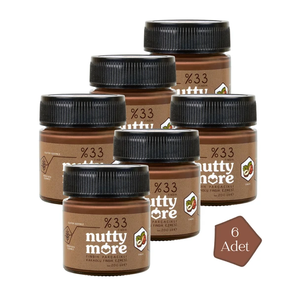 Nutty More %33 Fındık Parçacıklı Kakaolu Fındık Ezmesi 200 gr x 6 Adet ürün görseli