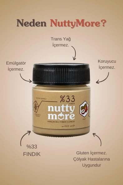Nutty More %33 Fındık Parçacıklı Fındık Ezmesi 200 gr x 4 Adet - Resim 5