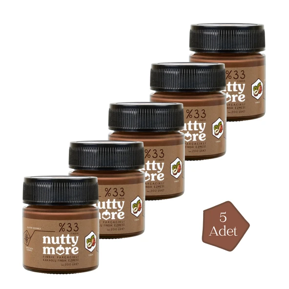 Nutty More %33 Fındık Parçacıklı Kakaolu Fındık Ezmesi 200 gr x 5 Adet