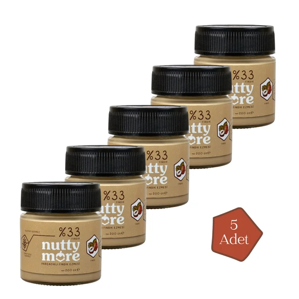 Nutty More %33 Fındık Parçacıklı Fındık Ezmesi 200 gr x 5 Adet
