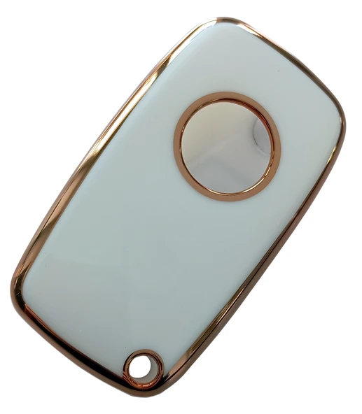 Linea Fiorino Nemo Bipper Uyumlu Nano Anahtar Kumanda Kılıfı Oto Anahtarlık Beyaz Gold - Resim 3