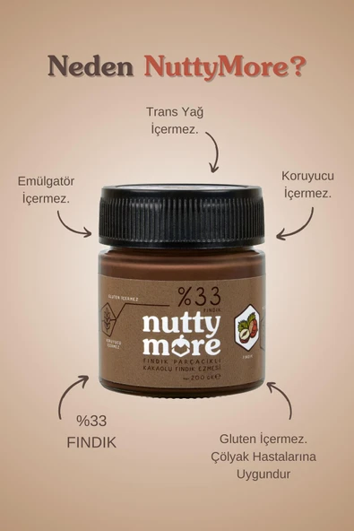 Nutty More %33 Fındık Parçacıklı Kakaolu Fındık Ezmesi 200 gr x 4 Adet - Resim 5