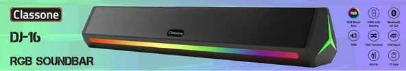 Classone DJ-16 RGB Işıklı Bluetooth Kablosuz Soundbar Hoparlör - 5