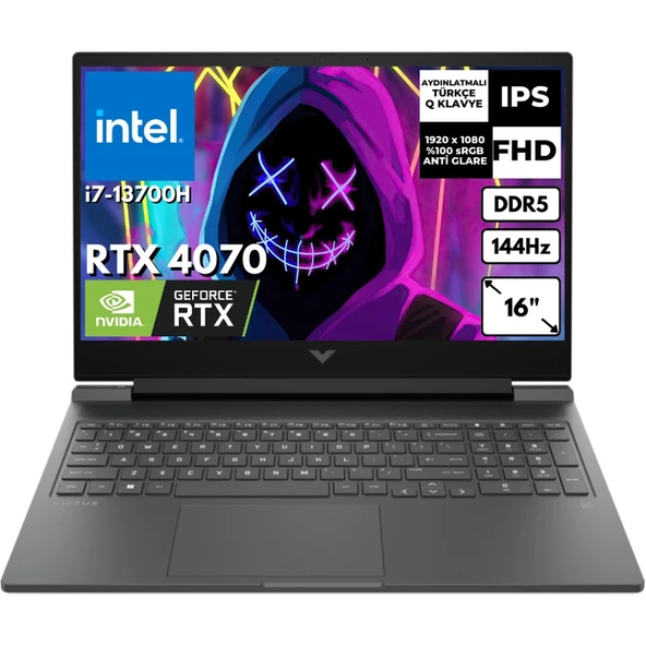HP Victus 16-R0006NT I7-13700H 40 GB 4 Tbssd 8gb RTX4070 16" 144Hz Fhd Freedos Gaming Laptop 7P632EA BT16