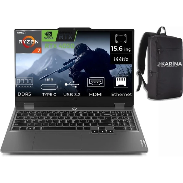 Lenovo Loq 15ARP9 Amd Ryzen 7-7435HS 83JC00CRTR-069 64GB 1tb RTX4050 6gb W11PRO 15.6 Inç 144Hz Full Hd Gaming Laptop