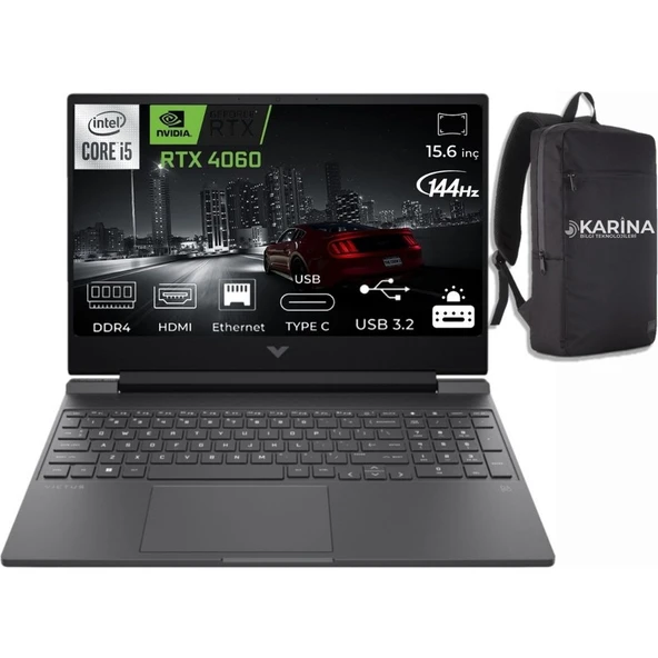 HP Victus Gaming 15 Intel Core I5 12500H 16GB 512GB SSD RTX4060 WIN11 Pro 15.6" Taşınabilir Bilgisayar B03C7EA-17