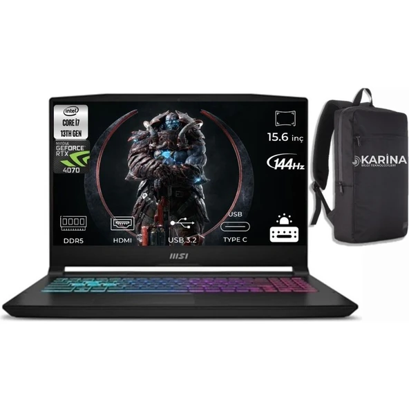 MSI Msı Katana 15 B13VGK-1874XTR Intel Core I7 13620H 32GB 1tb SSD RTX4070 W11P 15.6" Fhd 144Hz & B13VGK1874XTRK43