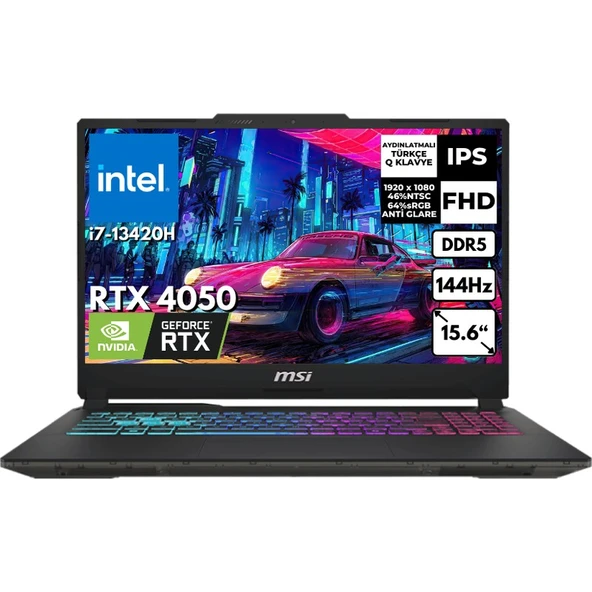 MSI Msı Cyborg 15 I5-13420H 40 GB 4 Tbssd 6gb RTX4050 15.6" Fhd 144Hz Freedos Gaming Notebook A13VE-1478XTR BT16