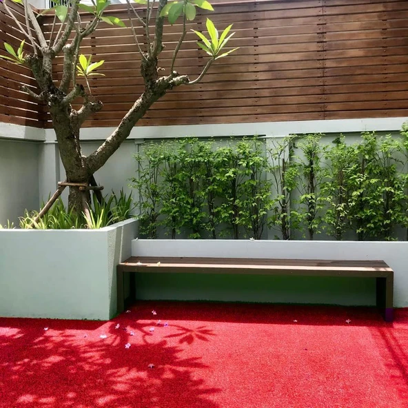 Kesme Suni Yapay Kırmızı Çim Halı 7 mm Balkon Teras Bahçe Dekoratif Kaymaz - 14