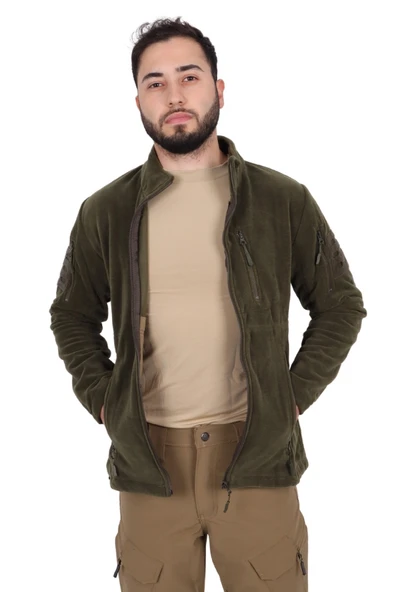 Haki Renk Askeri Outdoor ve Taktik Polar Hırka