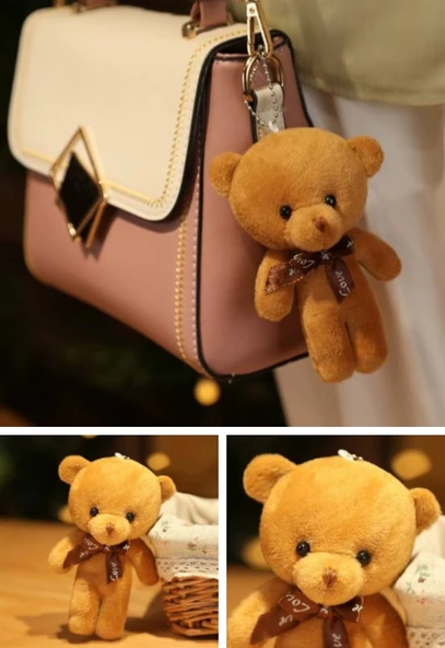 6 Adet Peluş Ayıcık Set Mini Yumoş Çanta Süsü Aksesuarı Anahtarlık Karışık Renk 11 cm - 4