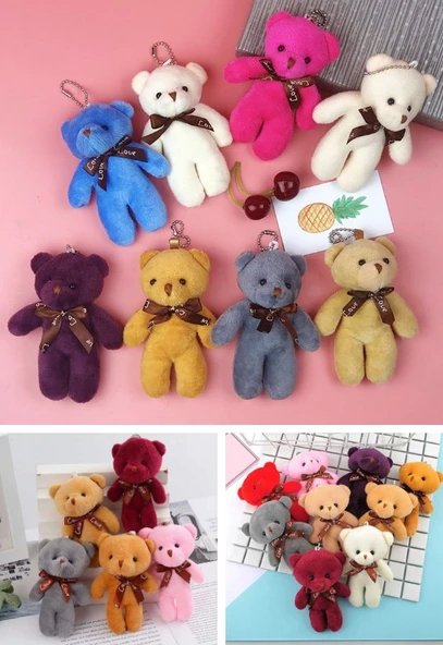 6 Adet Peluş Ayıcık Set Mini Yumoş Çanta Süsü Aksesuarı Anahtarlık Karışık Renk 11 cm - 2
