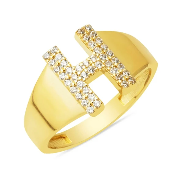 14 Ayar Altın H Harf Yüzük YZK420 ürün görseli