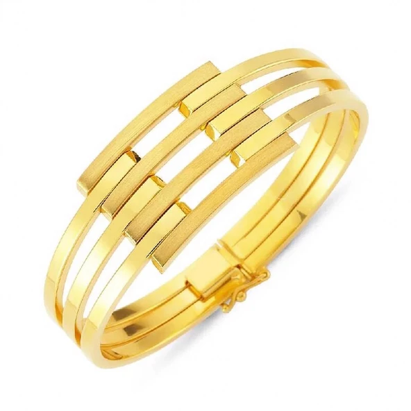 Dört Sıra 14 Ayar Altın Kaburga Kelepçe Bileklik KLP34 ürün görseli 1