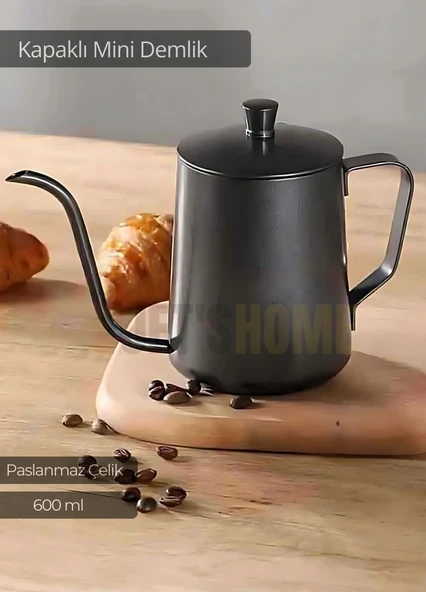 Kapaklı Demlik Paslanmaz Kahve Demliği İndüksiyon Uyumlu Çelik Demlik 600 ml - 2