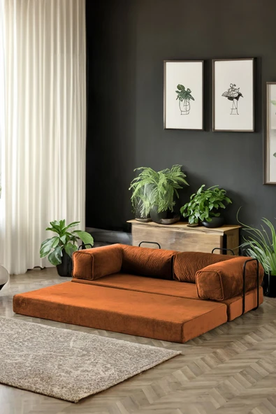 Modalife Legoom Açılır Kanepe Yatak Olabilen Rahatlama , Aktivite Koltuğu, Turuncu-kiremit - 2