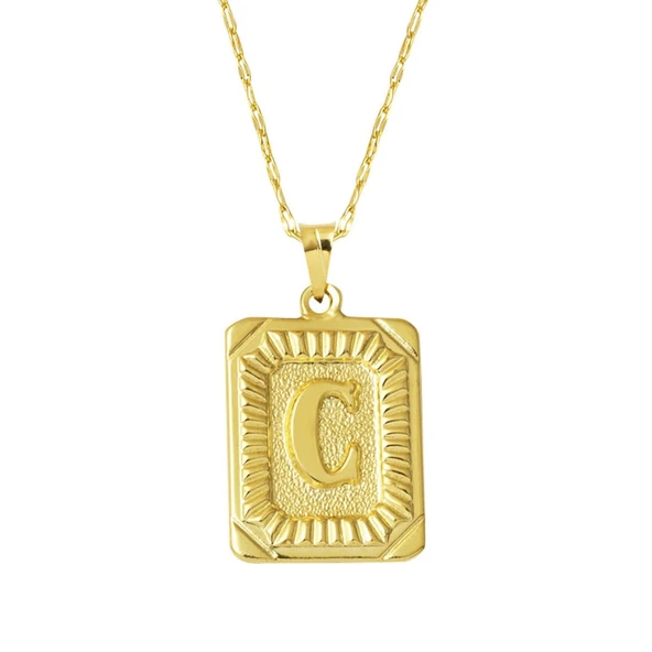 Pullu C Harfi Zincir Kolye KLY2029