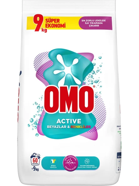 Omo Matik Toz Çamaşır Deterjanı 9KG Beyazlar ve Renkliler (60 Yıkama)