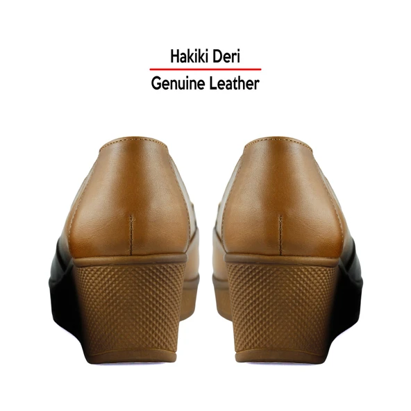 Erkan Saçmacı Hayley Taba Hakiki Deri Tokalı Yuvarlak Burun Dolgu Topuklu Günlük Ayakkabı - Resim 5