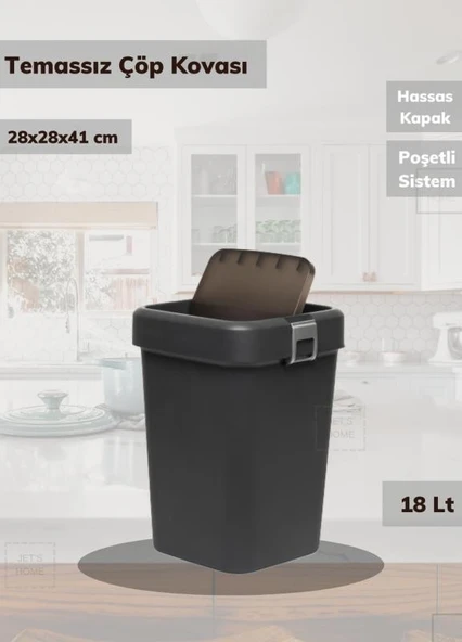 Banyo Çöp Kovası 18 Lt Banyo Çöp Kutusu Antrasit Motek Çöp Kovası - 2