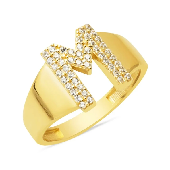 14 Ayar Altın M Harf Yüzük YZK423 ürün görseli