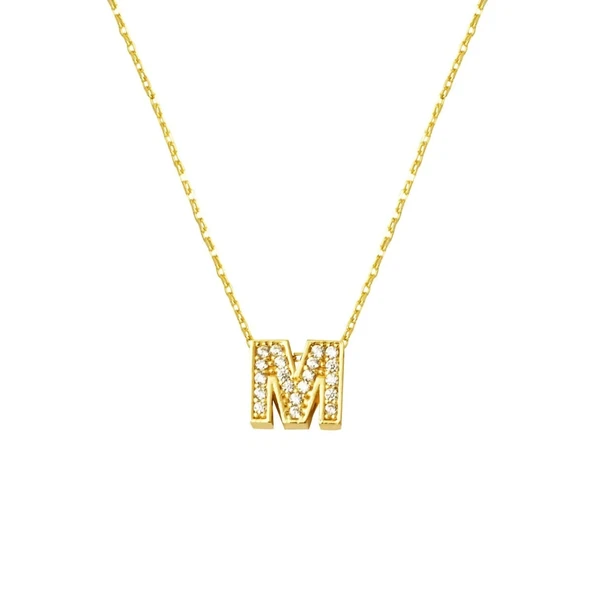 Taşlı M Harfi Minimal Kolye KLY2004