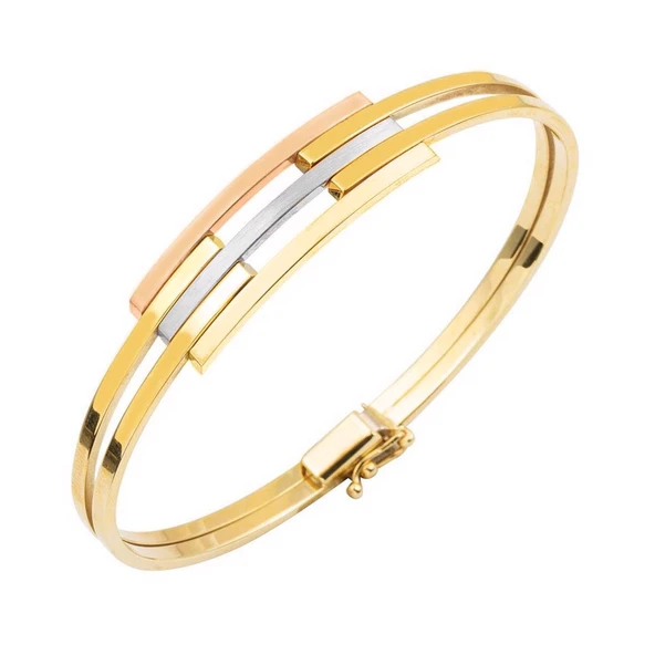 Üç Renk 14 Ayar Altın Kaburga Kelepçe Bileklik KLP20 ürün görseli