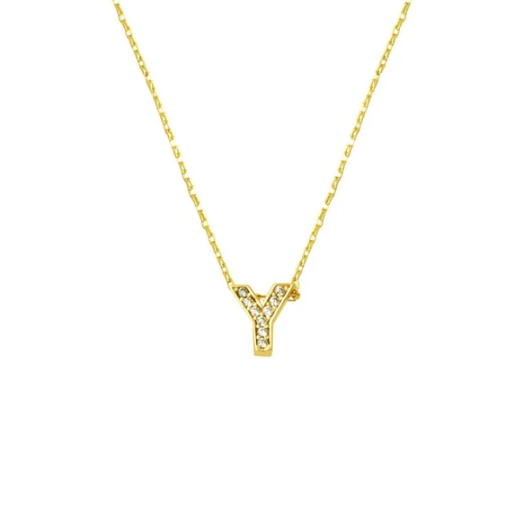Taşlı Y Harfi Minimal Kolye KLY2011 ürün görseli