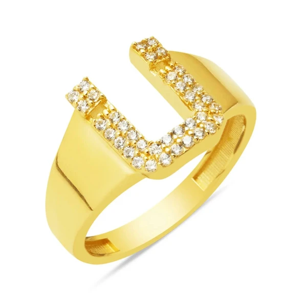 14 Ayar Altın Ü Harf Yüzük YZK432 ürün görseli