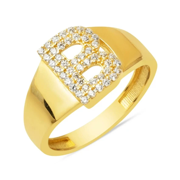 14 Ayar Altın B Harf Yüzük YZK413 ürün görseli