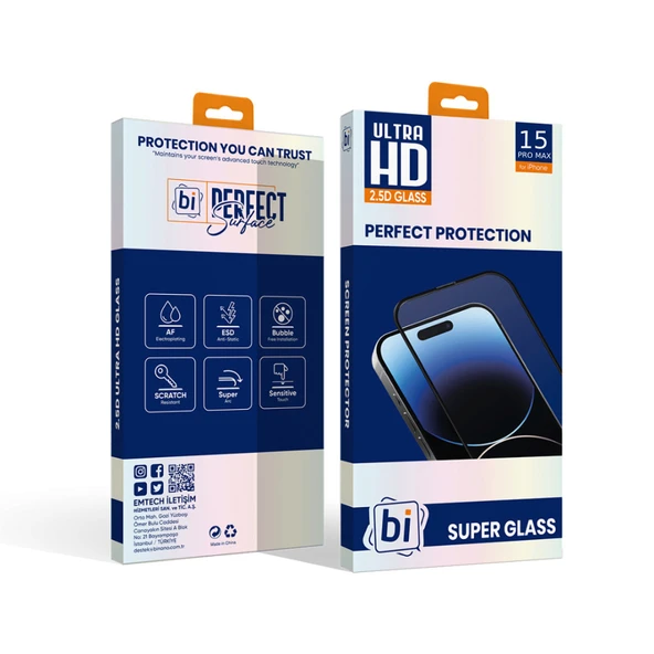 Binano 2.5D Super Glass iPhone 15 Pro Max Şeffaf Ekran Koruyucu