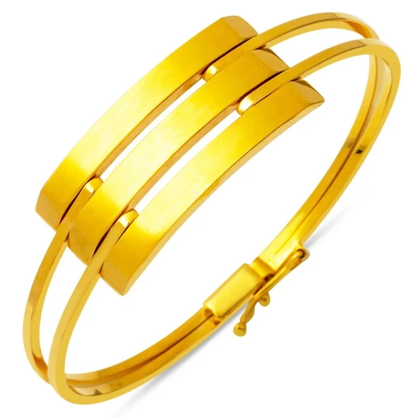 Üç Sıra 14 Ayar Altın Kaburga Kelepçe Bileklik KLP09 ürün görseli