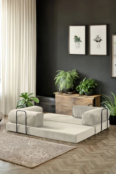 Modalife Legoom Açılır Kanepe Yatak Olabilen Rahatlama , Aktivite Koltuğu, Krem - 3