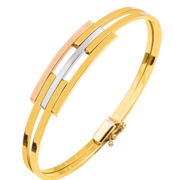 Üç Renk 14 Ayar Altın Kaburga Kelepçe Bileklik KLP15