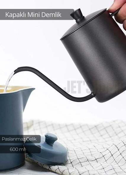 Kapaklı Demlik Paslanmaz Kahve Demliği İndüksiyon Uyumlu Çelik Demlik 600 ml - 3