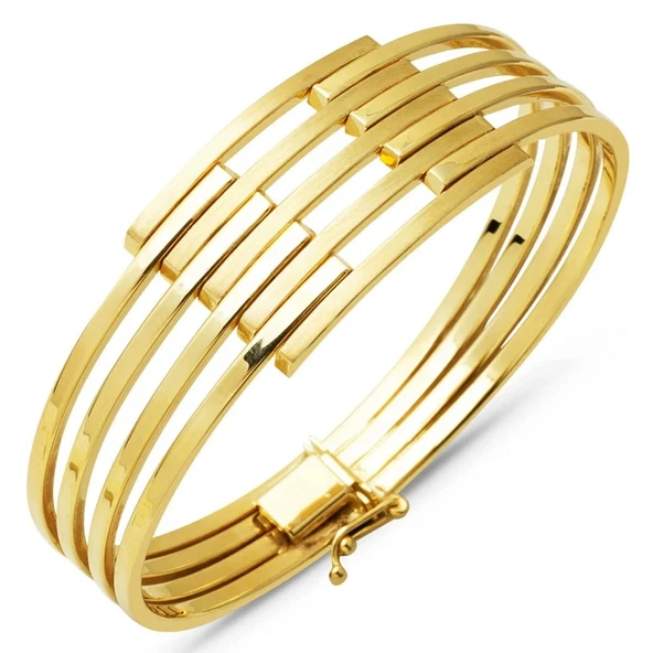 Beş Sıra 14 Ayar Altın Kaburga Kelepçe Bileklik KLP08 ürün görseli